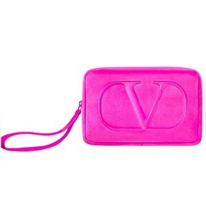 Valentino Makeup Wrist Bag Clutch/  Travel Pouch (Small Size - Hot Pink Velvet)
